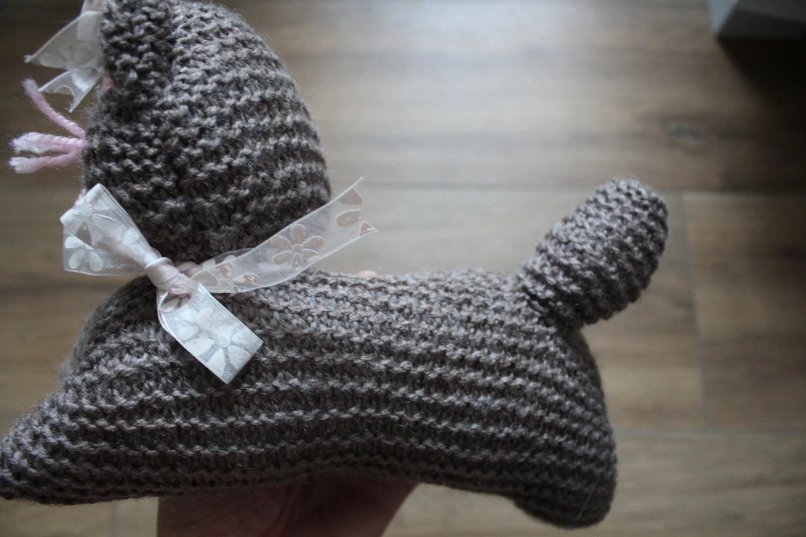 Doudou Chat en tricot fait main - Marron et Rose – photo 7